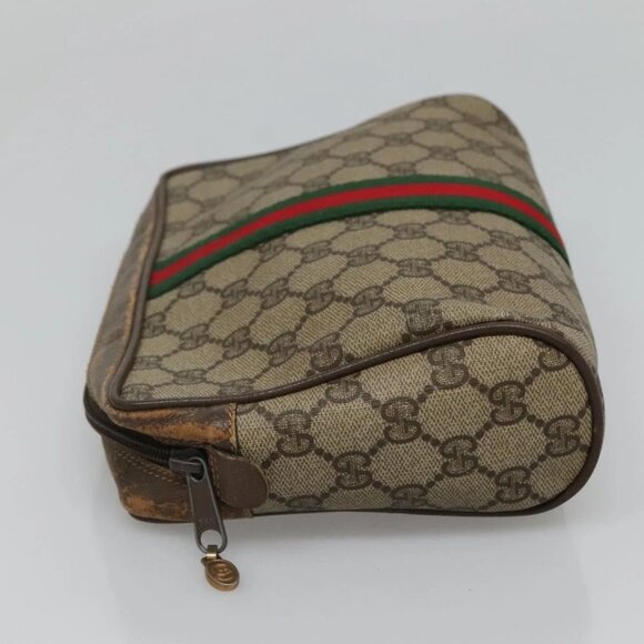 GUCCI GG Supreme Web Sherry Line Clutch Bag PVC Beige Red 56 01 012 Auth BA1131 - Picture 8 of 16